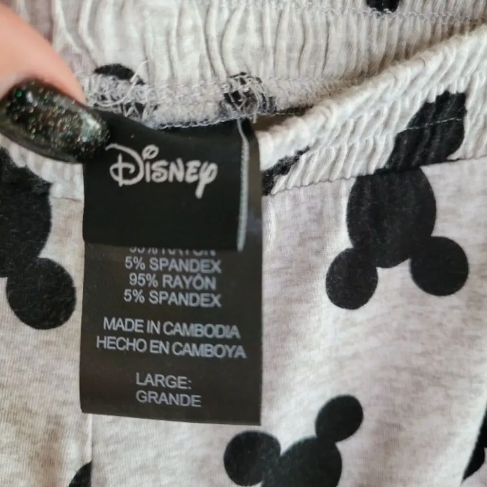 Disney Womens PJ Set Grey L 2 Pc Mickey Mouse Soft Comfy Sleep Shirt & Shorts